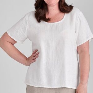 Flax Linen Top Womens Large Ivory Lagenlook Boxy Minimalist 100% Linen Beachy